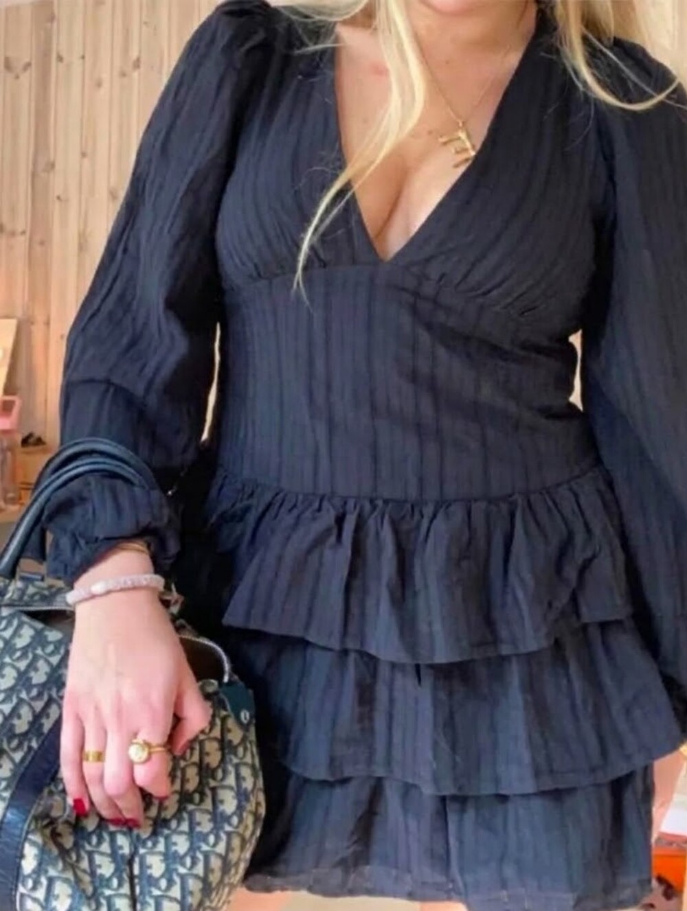 Zara Black V‑Neck Tiered Mini Dress